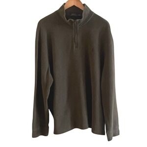 Polo Ralph Lauren 1/4 Zip Khaki Green Long‎ Sleeve Purple Pony Sweater XXL Men's